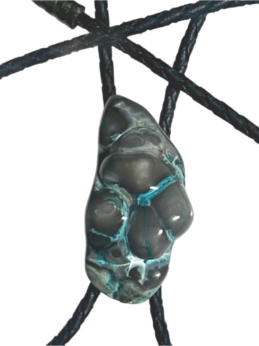 Vintage ~ Rare ~ Blue Malachite W/ Chrysocolla Cluster ~ Medium/Large Bolo Tie